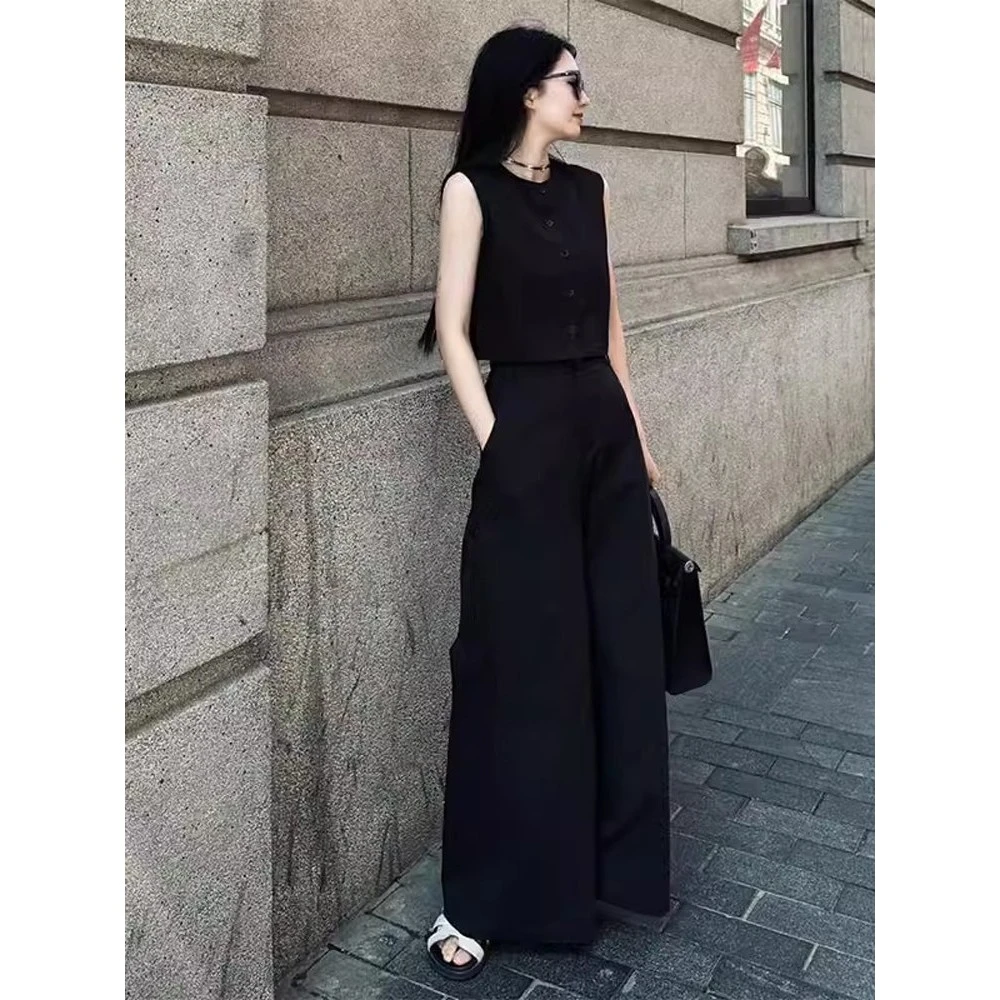 M153复古阔腿裤上衣休闲风洋气显瘦法式时尚套装简约通勤减龄