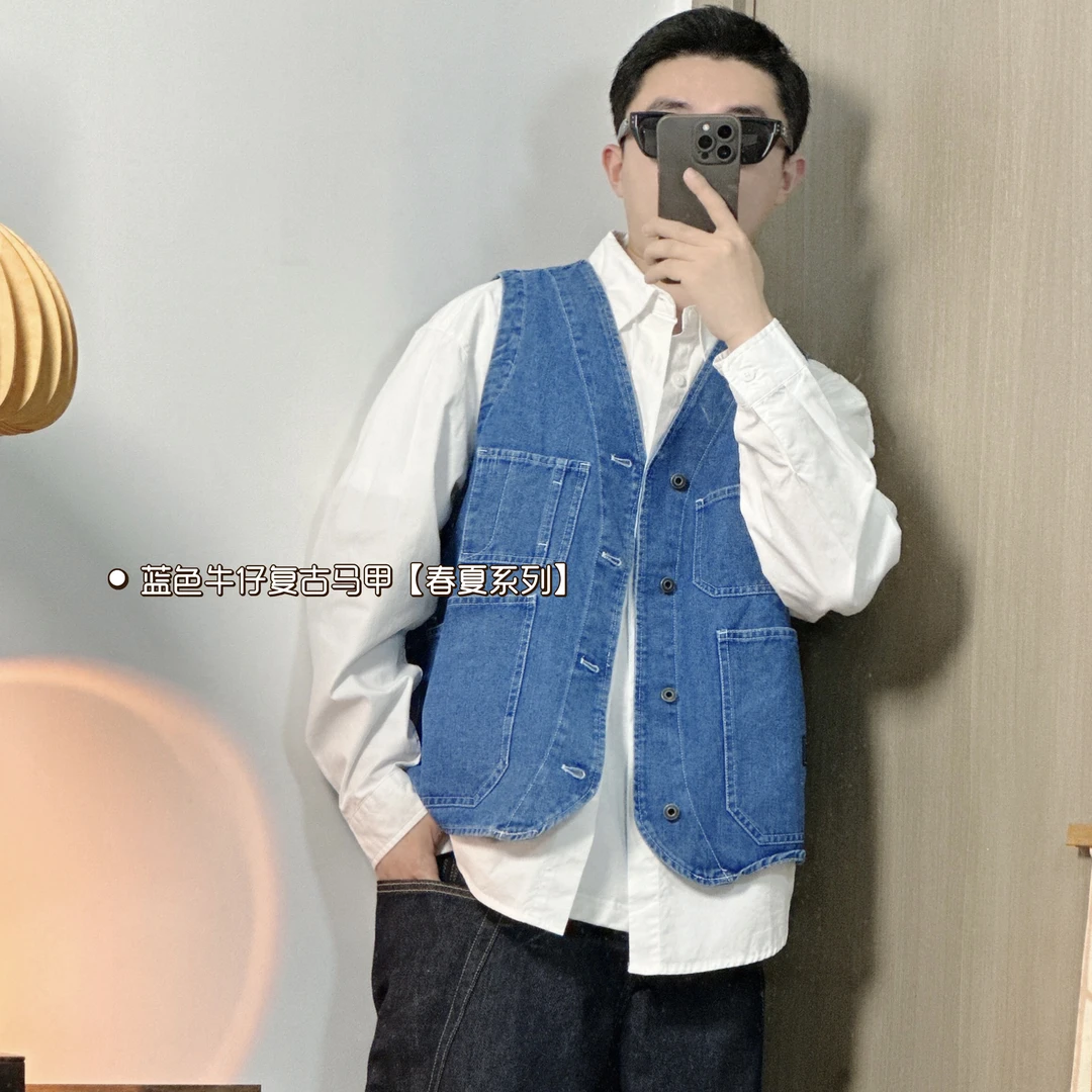 KK【25春夏马甲】复古蓝色牛仔马甲休闲百搭