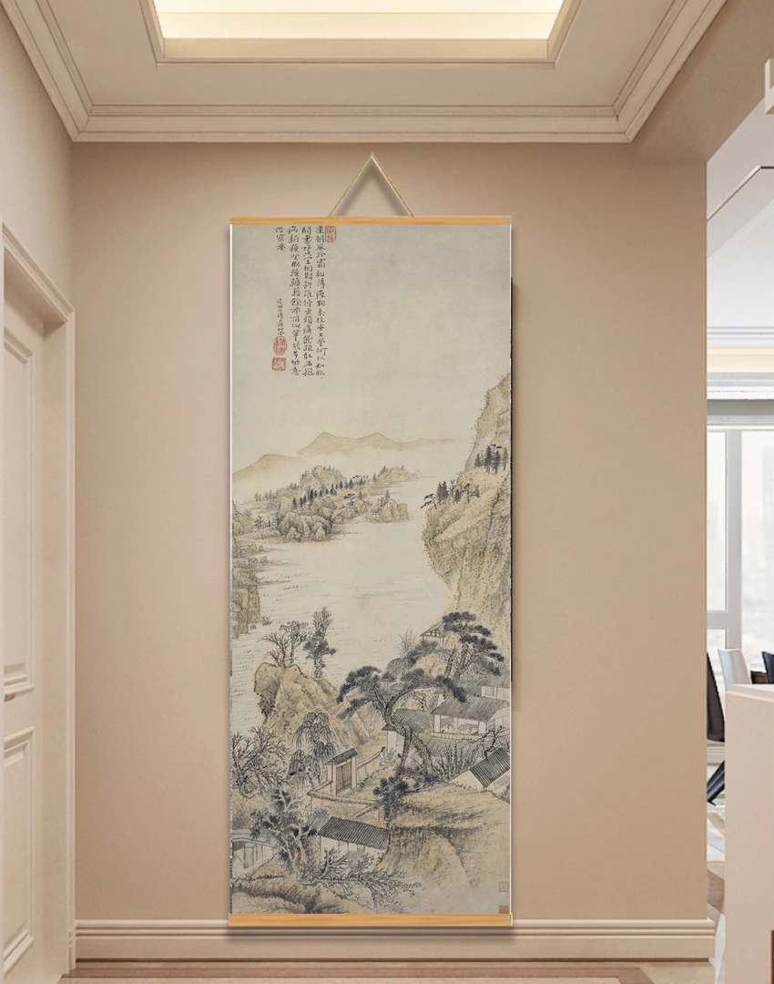 [259对菊图]80x200cm现代简约挂轴装饰画办公室家居装饰画