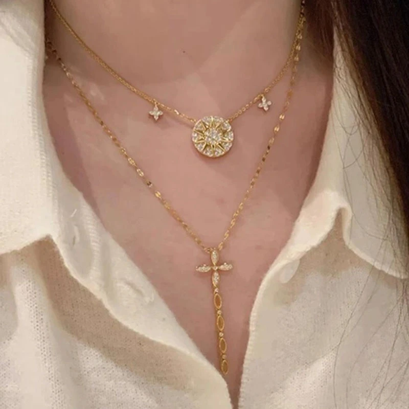 CAMIERY 新中式轻奢精致十字杵+太阳花项链气质