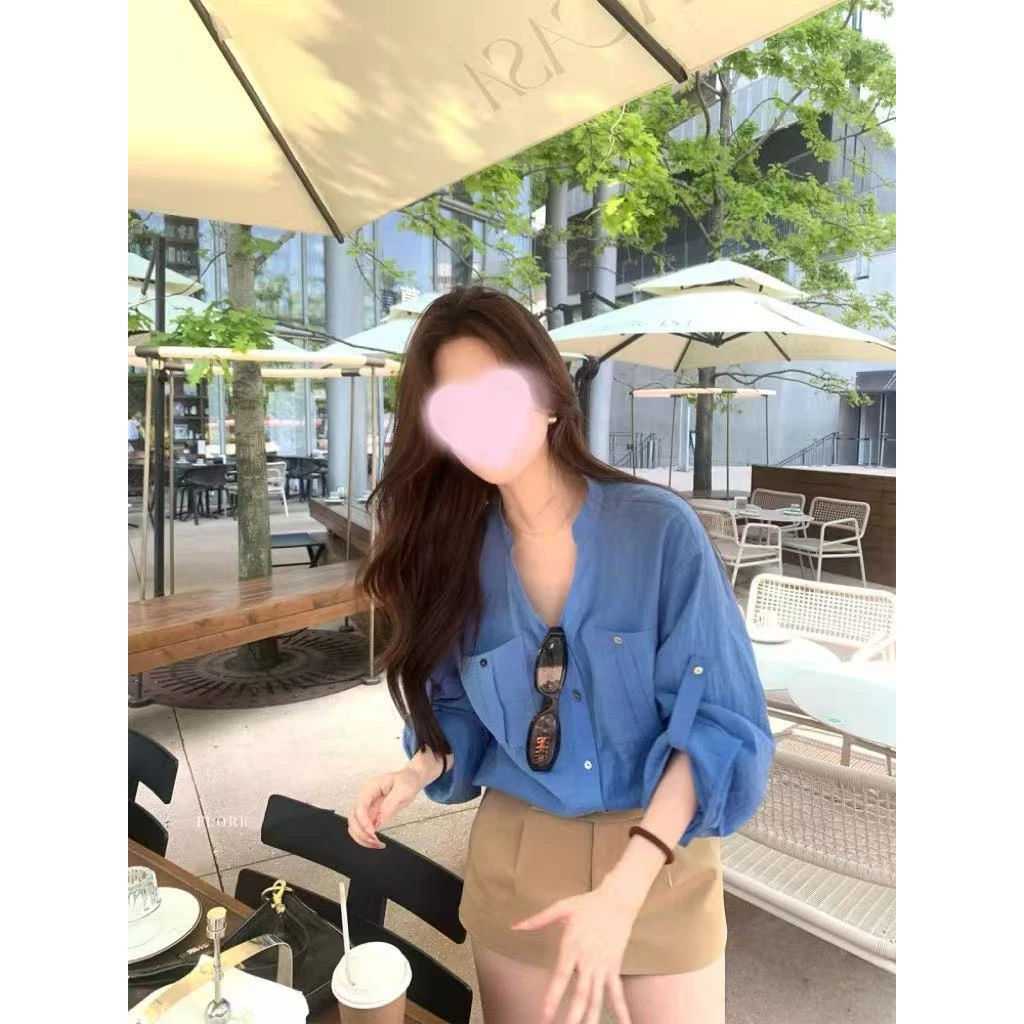 老钱风立领衬衫女夏法式超好看时尚洋气宽松气质减龄别致上衣776