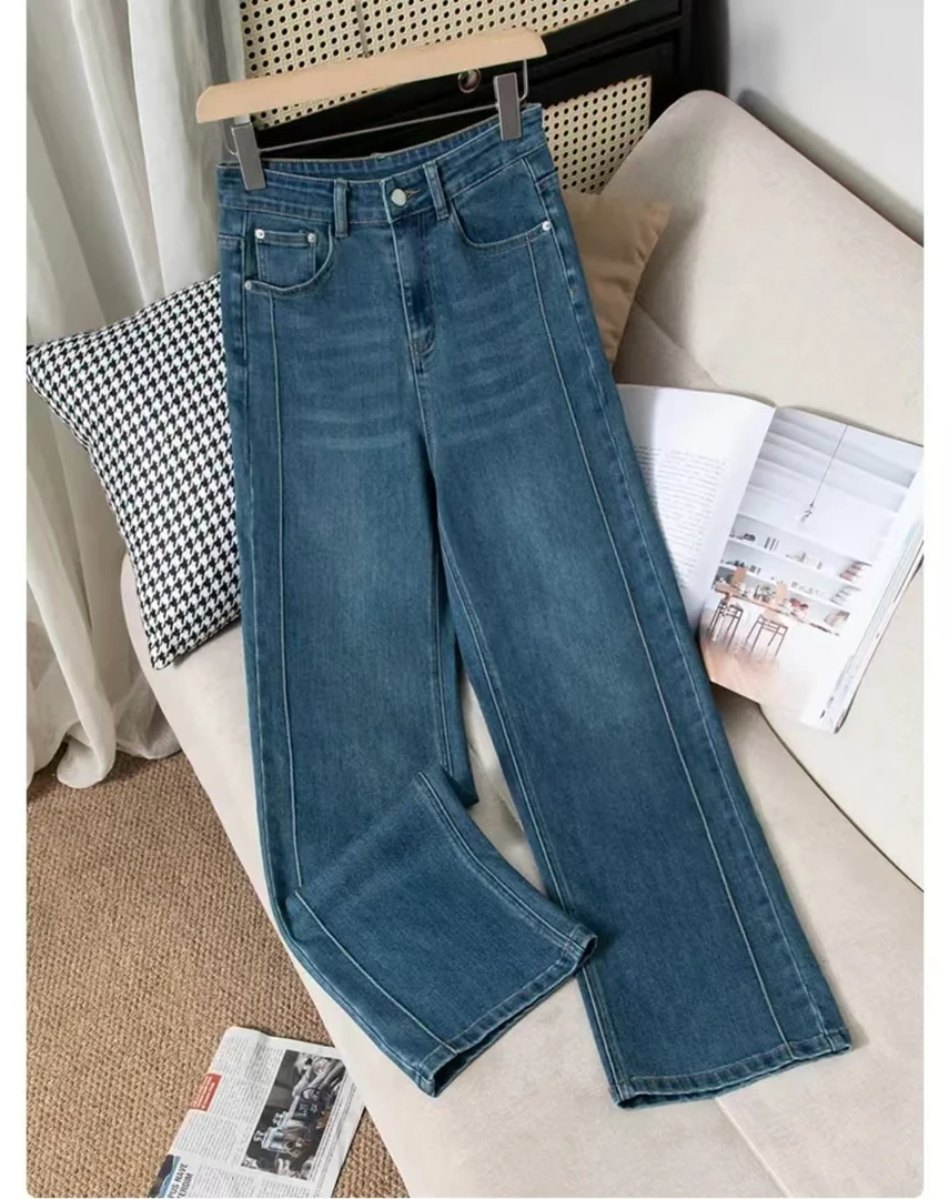 窄版直筒牛仔裤女2025新款春秋薄款怀旧宽松显瘦小个子九分裤