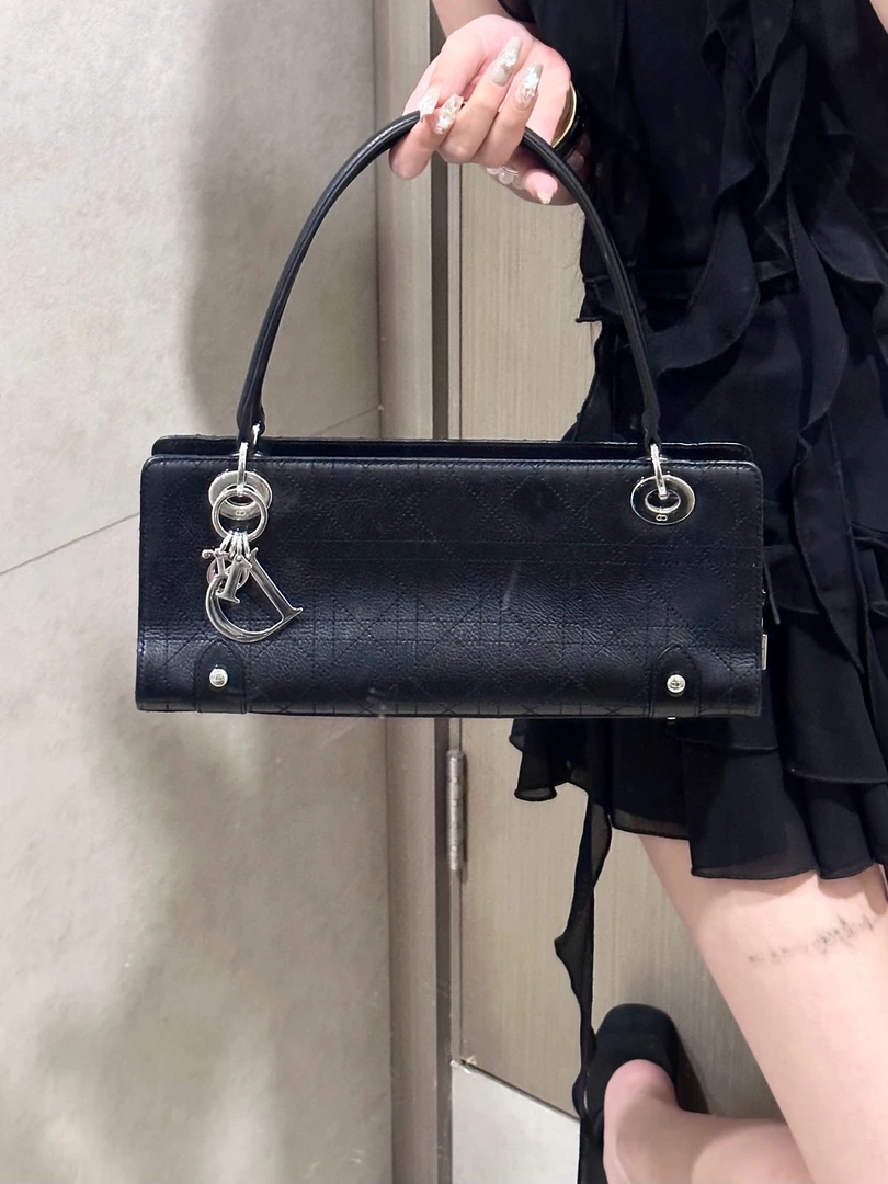 95新 DIOR/迪奥 dior 黑银横版戴妃手提单肩包