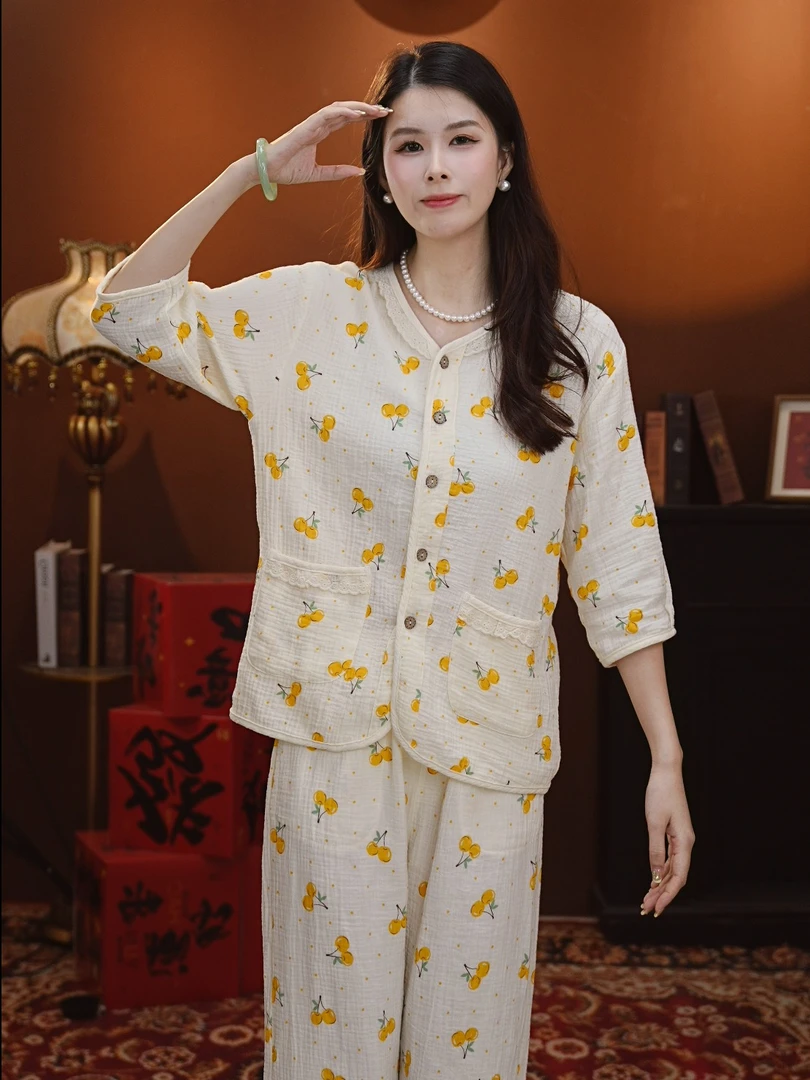【纯棉时代-橙橙】2025女士夏款舒适纯棉睡衣家居服薄款AYR