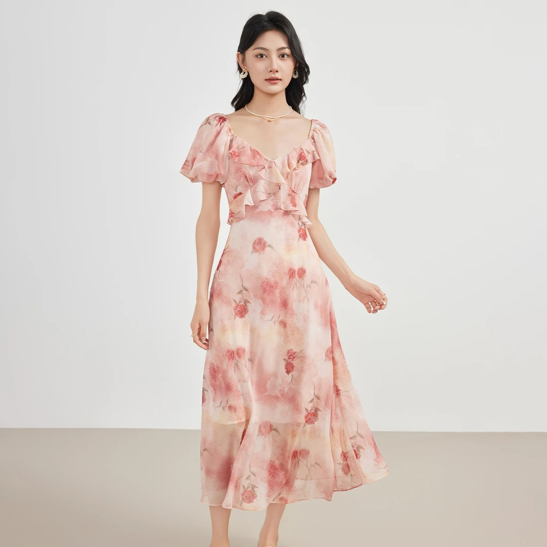 【活动款】爱客方领碎花连衣裙RL25217L002