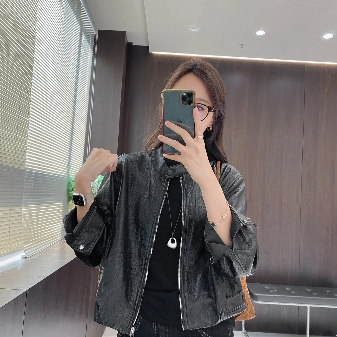 IMFLY金小金自制女装 皮衣外套DYW9618早秋美式肌理感夹克上衣