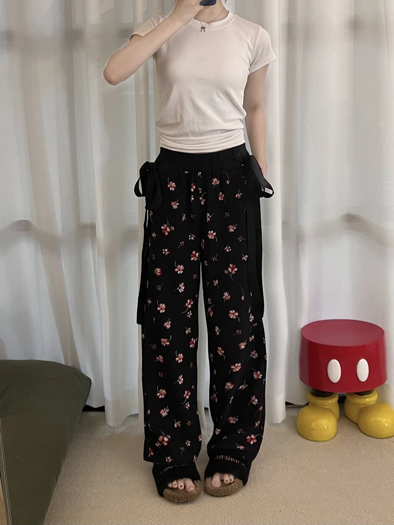 【DMXJ大梦想家】韩系甜美简约碎花设计长裤女夏款修身透气家居长裤