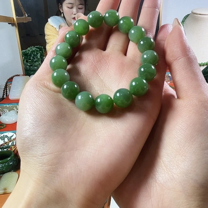 靡***∞和田玉（碧玉）未镶嵌手串和田玉俄罗斯粉绿手串高档