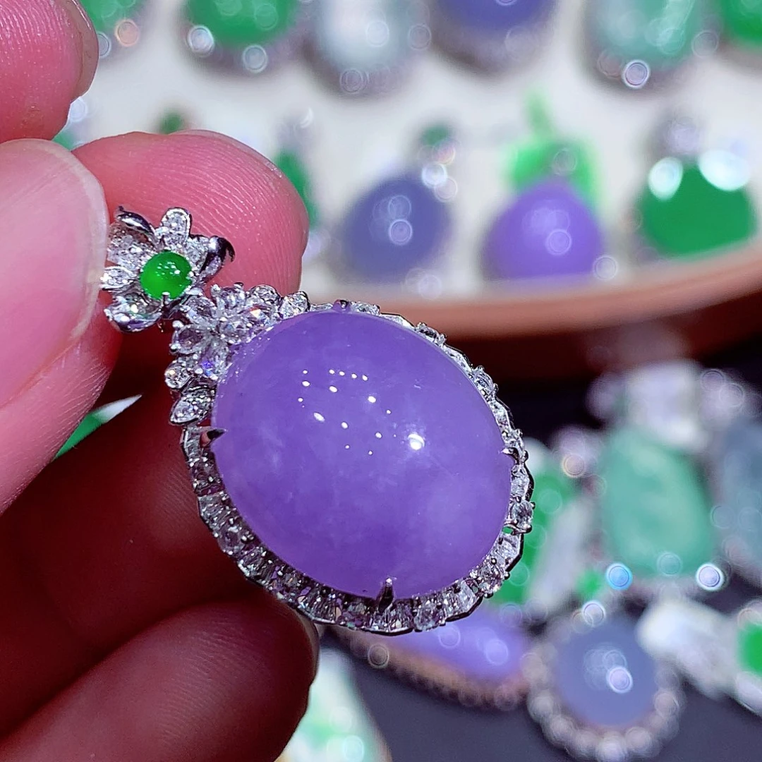 吊坠(不含链)18K金镶嵌翡翠