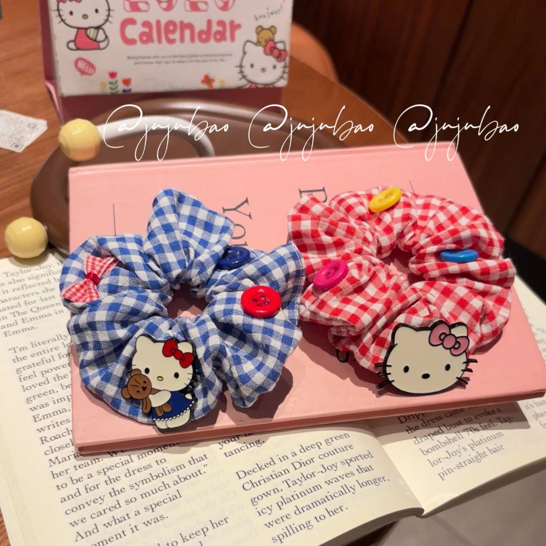 卡通Kitty大肠圈甜美百搭少女扎丸子头气质发绳时尚纽扣设计头绳