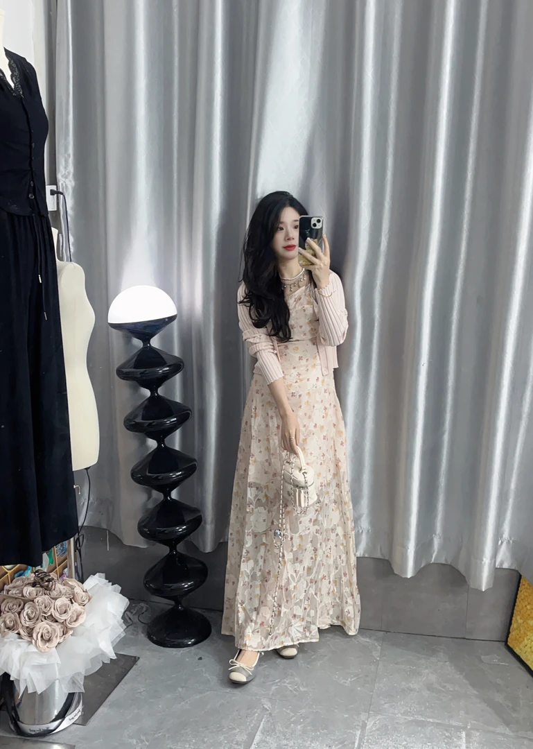 【虎妹推荐】小个子甜美碎花吊带开衫连衣裙