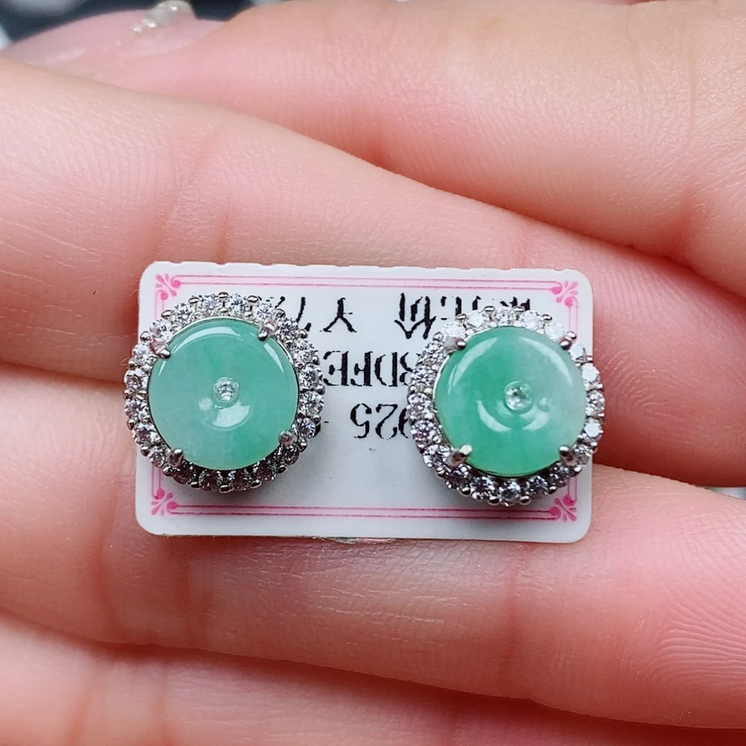 翡翠手链银S925镶嵌耳钉