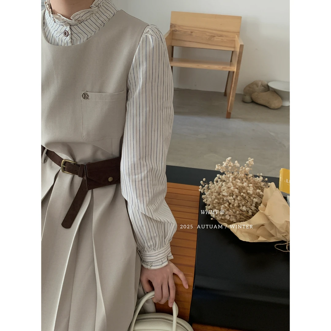 RS.WHMT-秋上新法式复古别致立领小众条纹小衫Q1115衬衫