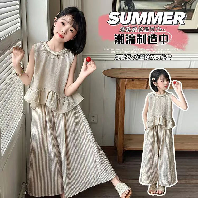 【上新价格】洋气儿童无袖夏装时髦女孩时尚阔腿裤两件套波西米亚