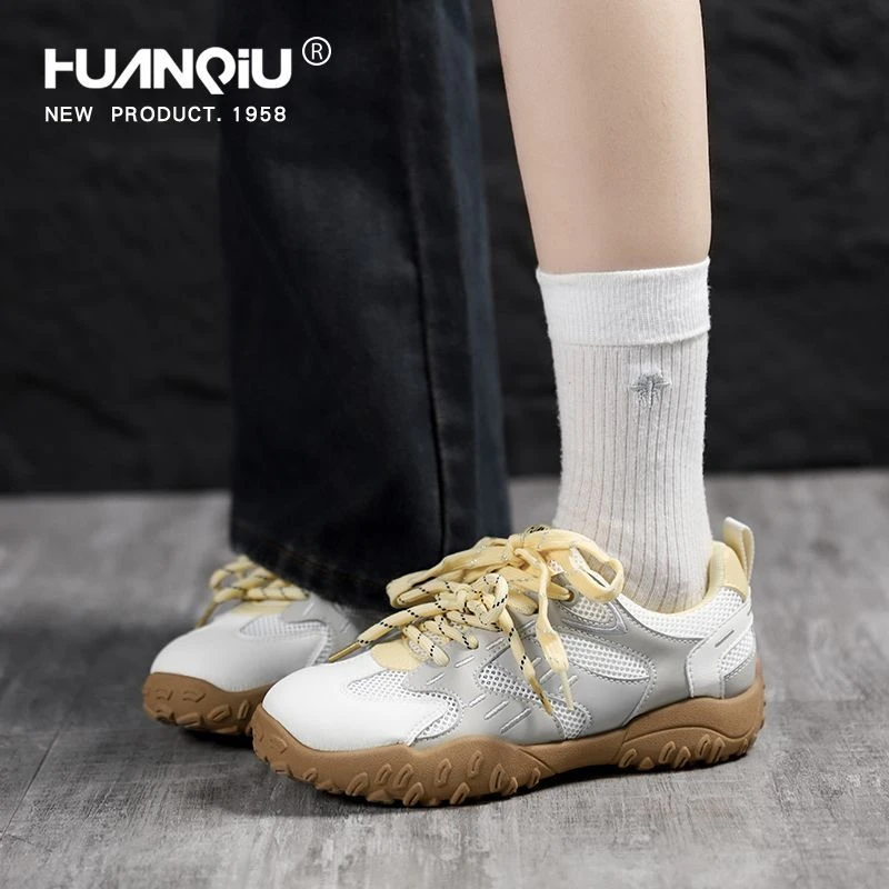 环球双系带德训鞋女夏季网面透气厚底休闲运动鞋浅口增高ins板鞋
