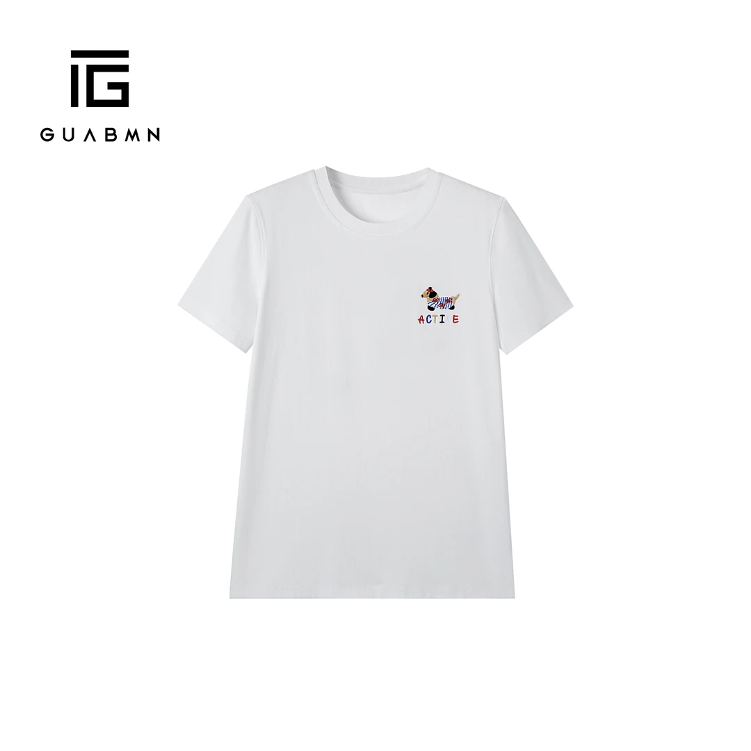 GUABMN2025年夏季新款时尚小狗刺绣圆领上衣短袖T恤夏日穿搭5278