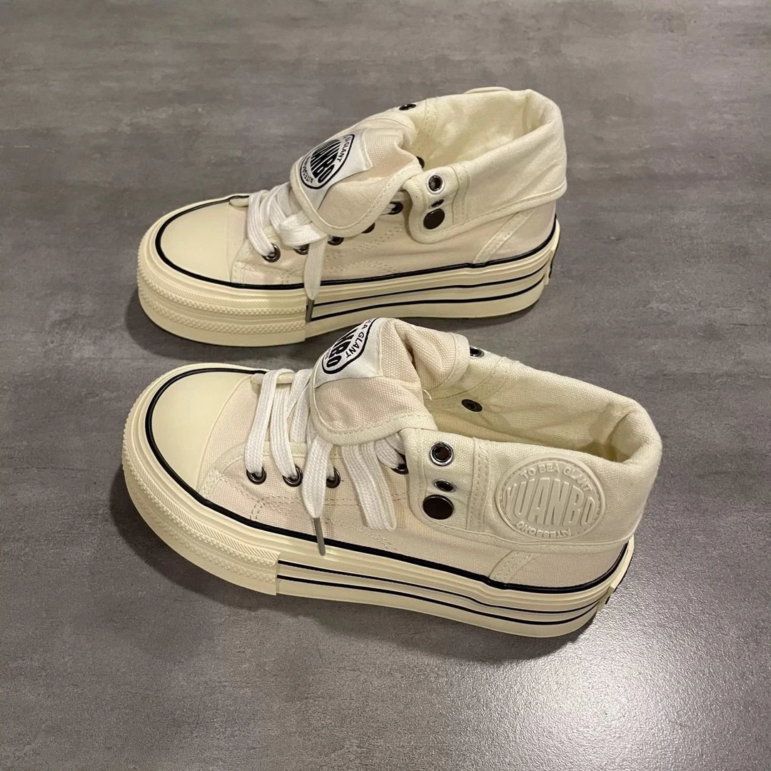 小个子内增高两穿帆布鞋女高帮2025夏季新款韩版厚底鞋子休闲板鞋