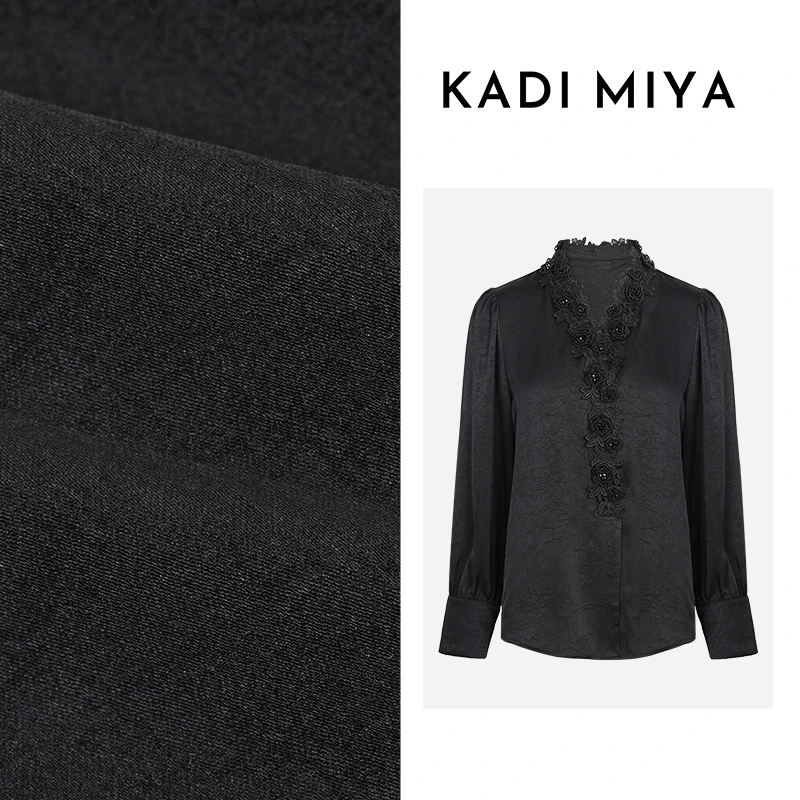 KADIMIYA【尼尔逊】法式钉珠立体花瓣衬衫精致气质褶皱肌理V领上衣