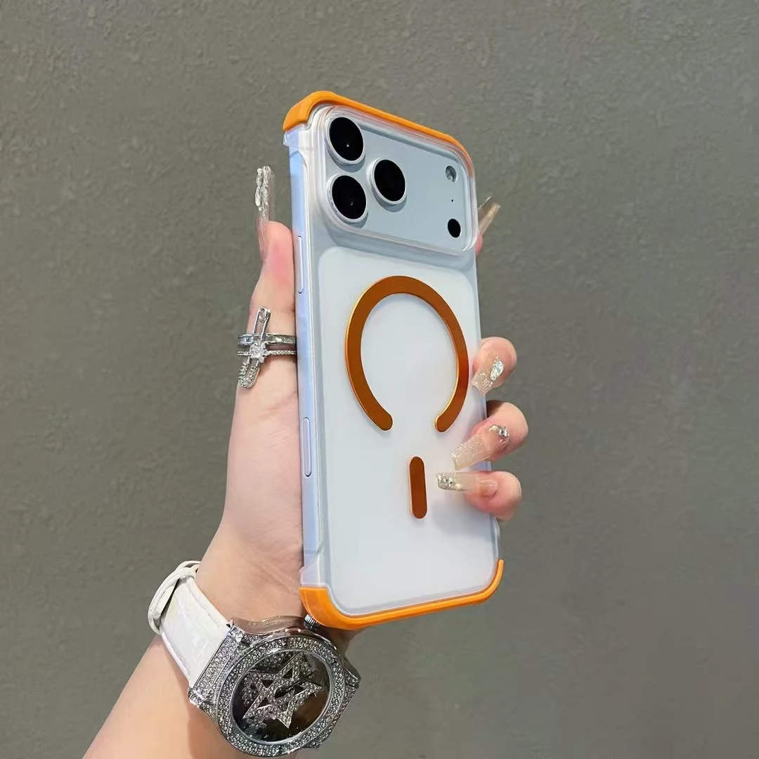 适用17ProMax磁吸无边框手机壳磨砂iPhone16肤感防摔15保护套