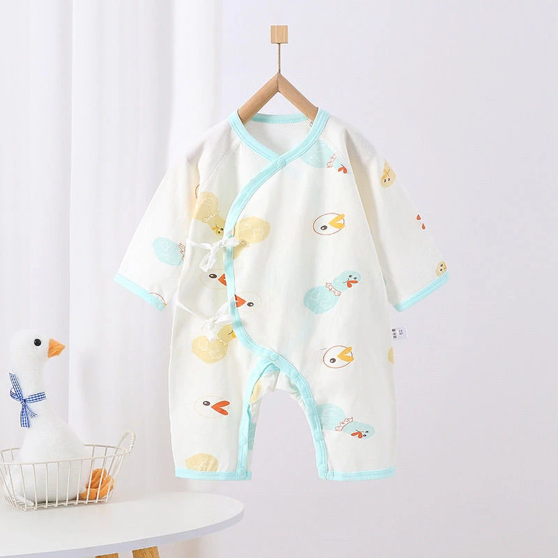 纯棉婴儿0-3个月新生儿薄款春秋夏季空调服哈衣宝宝衣服睡觉贴身