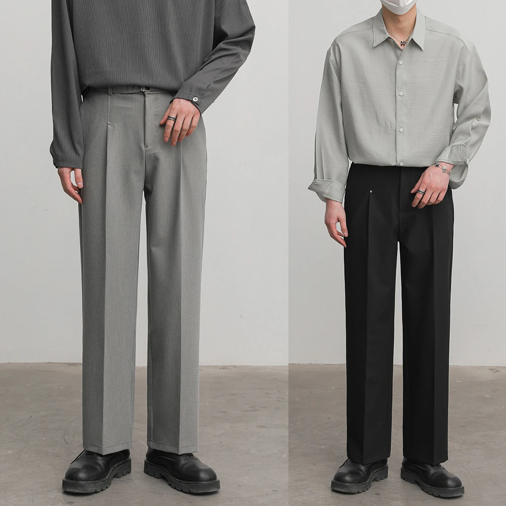 卓卓送腰带免烫西裤韩系宽松小直筒长裤男士休闲裤高级垂感西装裤