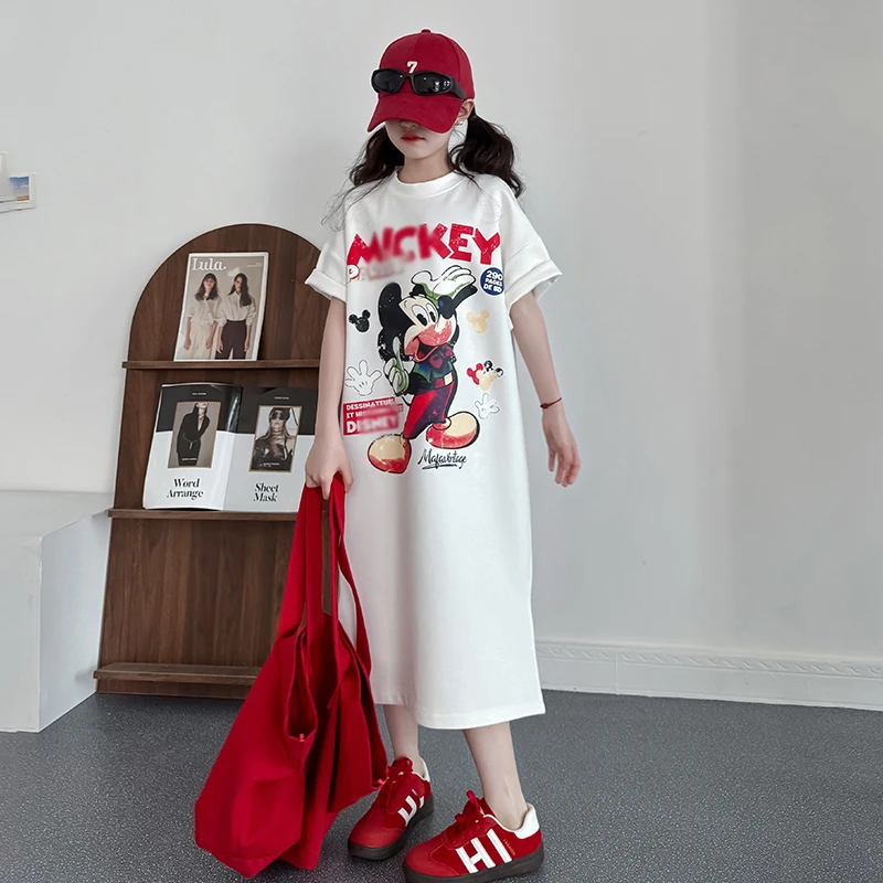 女童宽松洋气连衣裙2025新款夏季洋气女孩卡通印花短袖t恤休闲裙