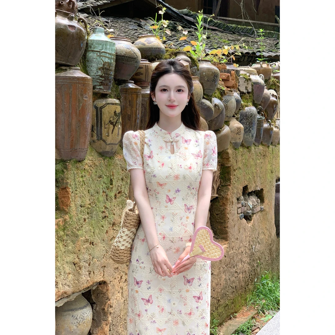 【春江花月】LiLi新中式蝴蝶清冷气质旗袍连衣裙XMZH7174