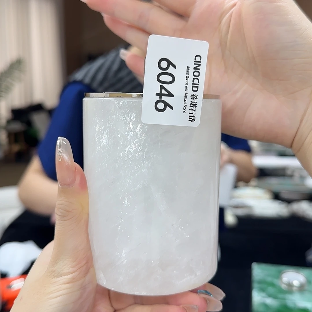 石材白水晶棉签罐6046