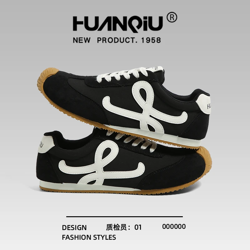 环球黑色德训鞋男2025秋季新款爆款软底轻便百搭运动休闲阿甘板鞋