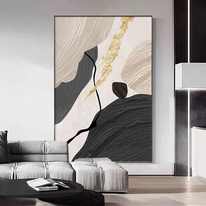 大芬油画村手绘艺术抽象黑白立体肌理客厅沙发背景墙装饰画落地画
