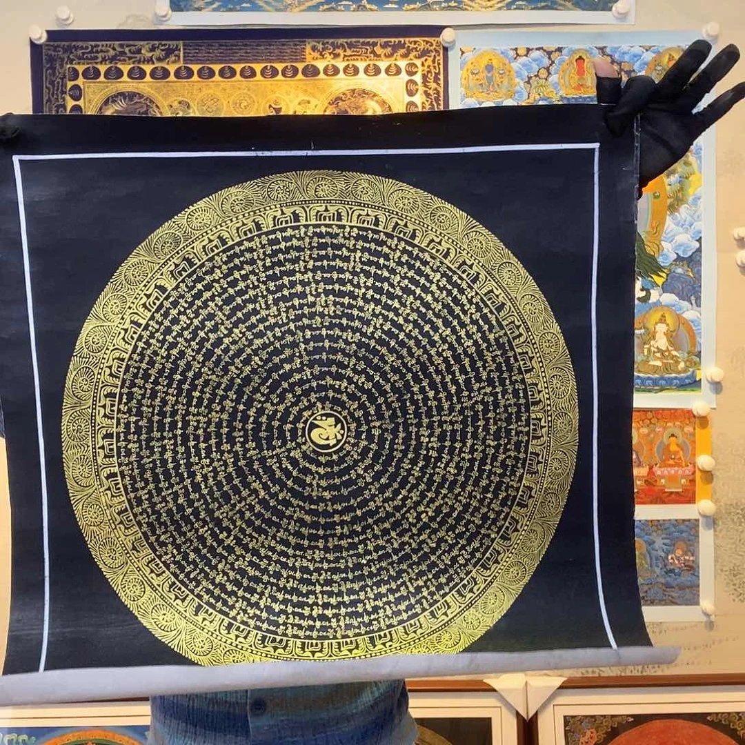 卷轴画纯手绘六字真言唐卡50厘米左右