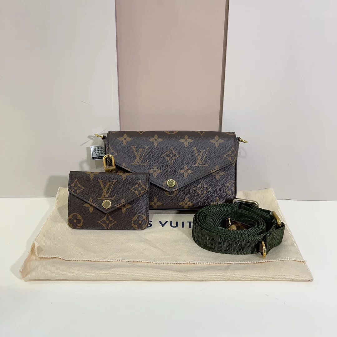 95新 LouisVuitton/路易威登 lv老花绿肩带新款三合一斜挎包a9082