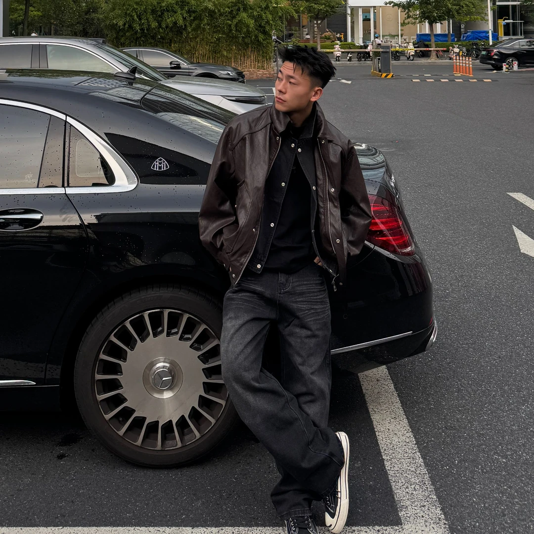 AAL2025秋季美式复古工装百搭短款翻领牛仔假两件外套休闲潮流