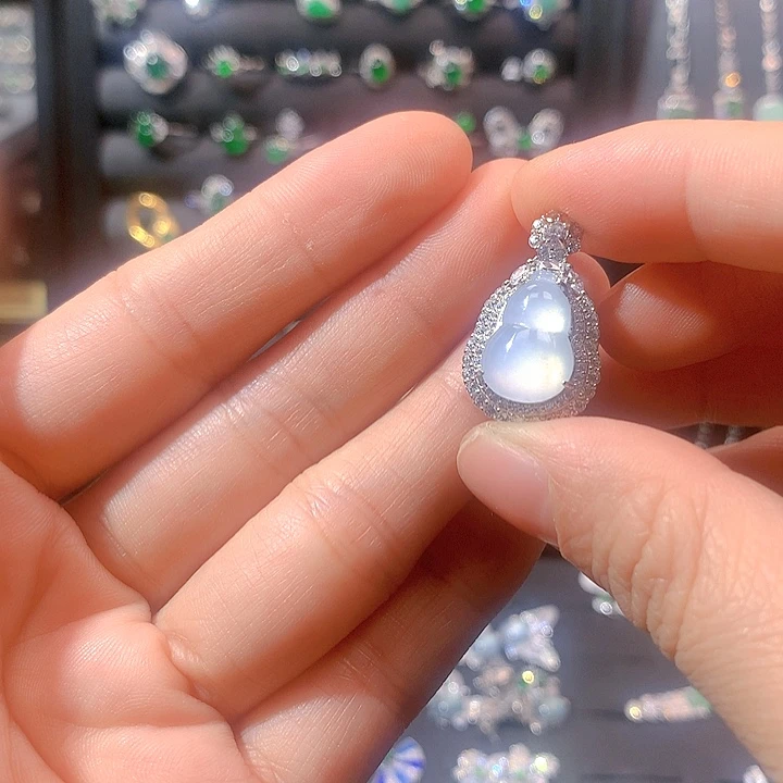 翡翠戒指银S925镶嵌葫芦