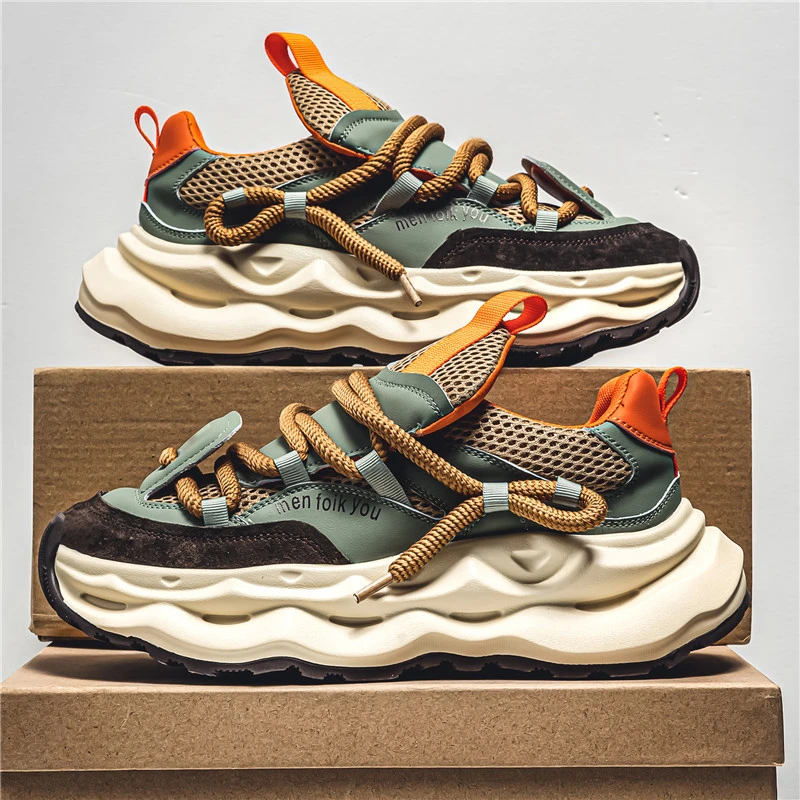 男鞋欧伦啄木鸟EUROTUCANO透气网面老爹鞋厚底防滑耐磨跑步运动鞋