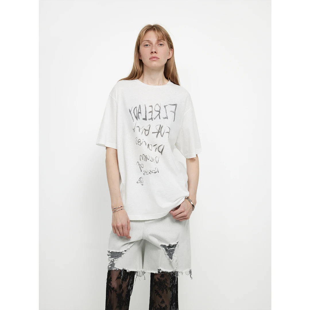 付智恩 涂鸦艺术生 独家定制原创印花宽松水洗字母短袖T恤夏季