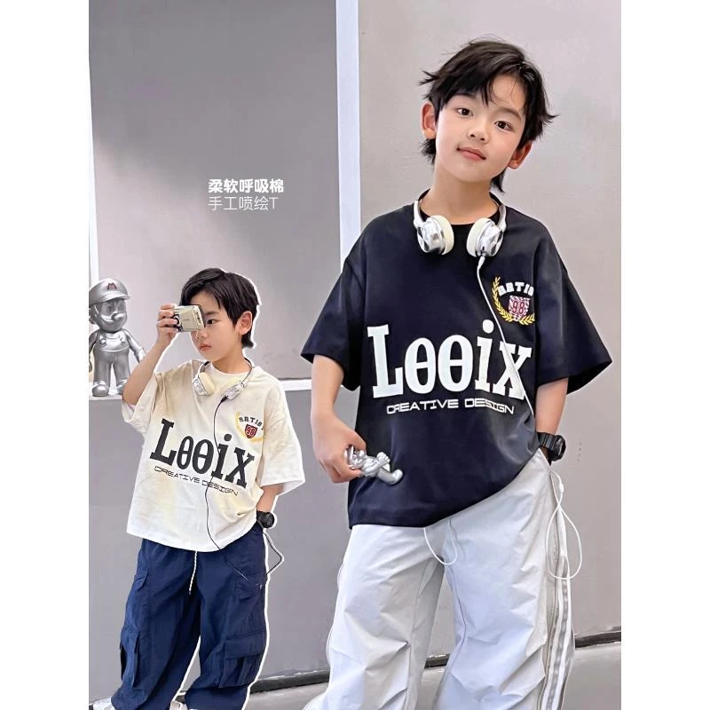 字母短袖T恤夏季儿童洋气圆领上衣半袖中大童潮酷t恤 5059747O6