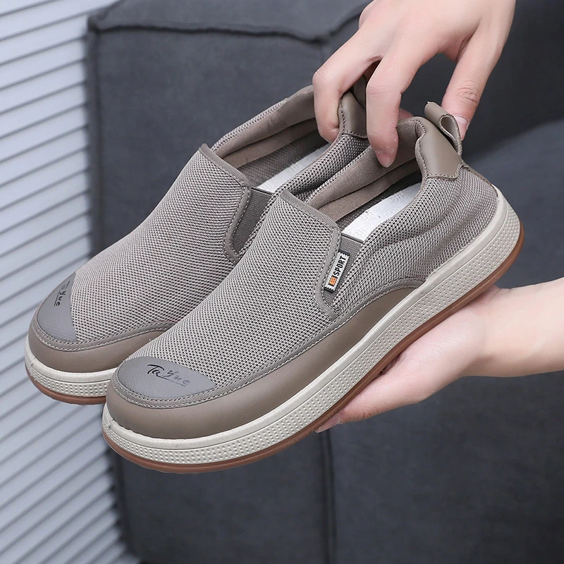 春秋新款透气防滑平底爸爸鞋一脚蹬休闲男士网鞋软底舒适懒人鞋子