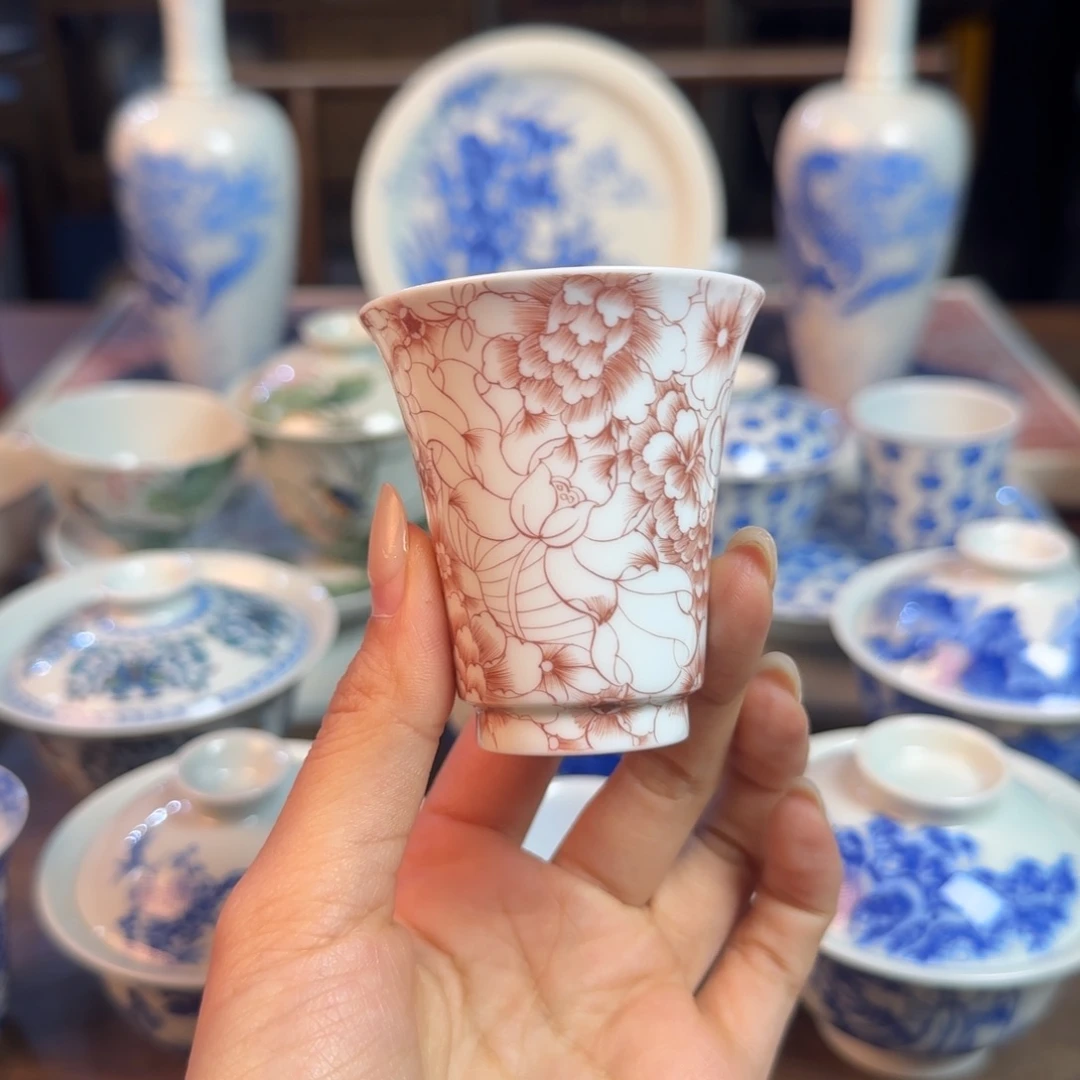 名窑口 超薄胎万花闻香杯放漏