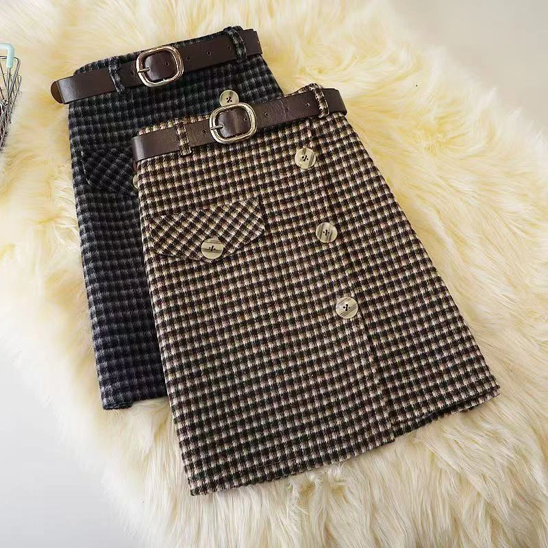 1296格子常规短裙高腰韩版复古港风A字显瘦半身裙裙子