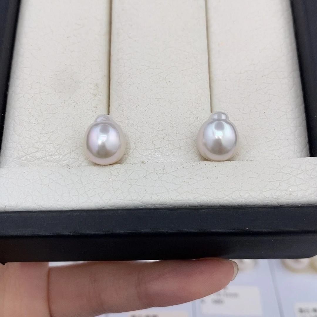 未镶嵌海水珍珠耳饰8.9-9mm澳白对珠