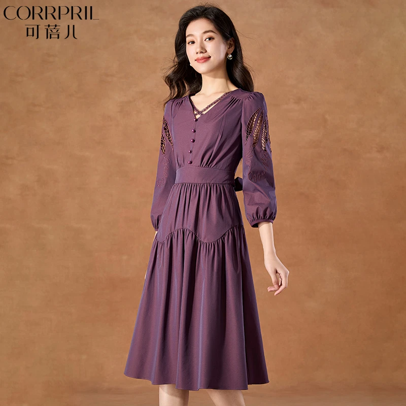 【可蓓儿】紫色连衣裙子2025新款女春夏十三行爆漂亮超火气质妈妈装