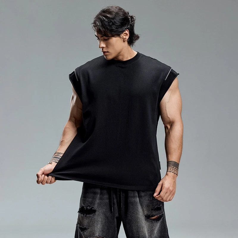 肌肉狗 凉感运动背心男 金属肩线夏季美式宽松宽肩训练服健身衣服