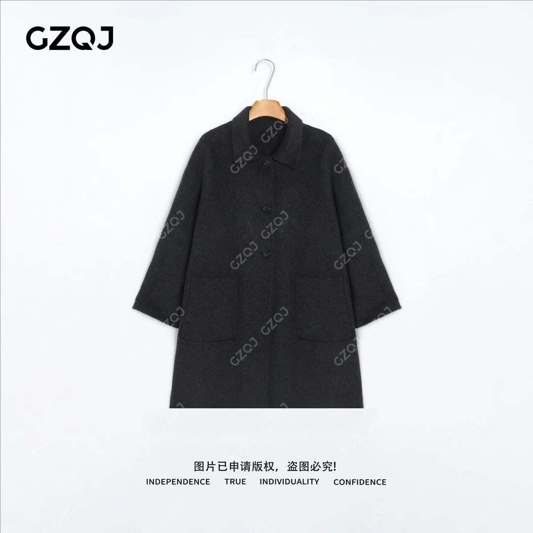 老琴私服【爱丁堡大衣】高智感纯色翻领显瘦100绵羊毛毛呢外套9809