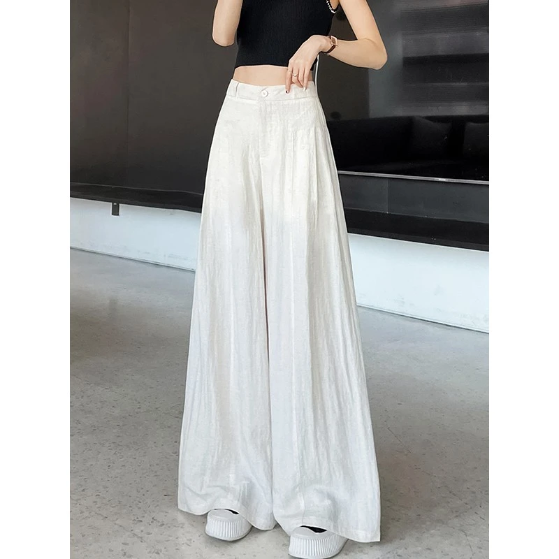 白色冰丝亚麻阔腿裤女夏季薄款2025新款莱赛尔高端天丝棉麻直筒裤