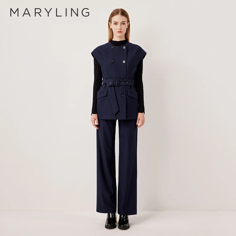 MARYLING玛俪琳2025秋季新品都市时尚双排扣大口袋马甲A1FGW14090