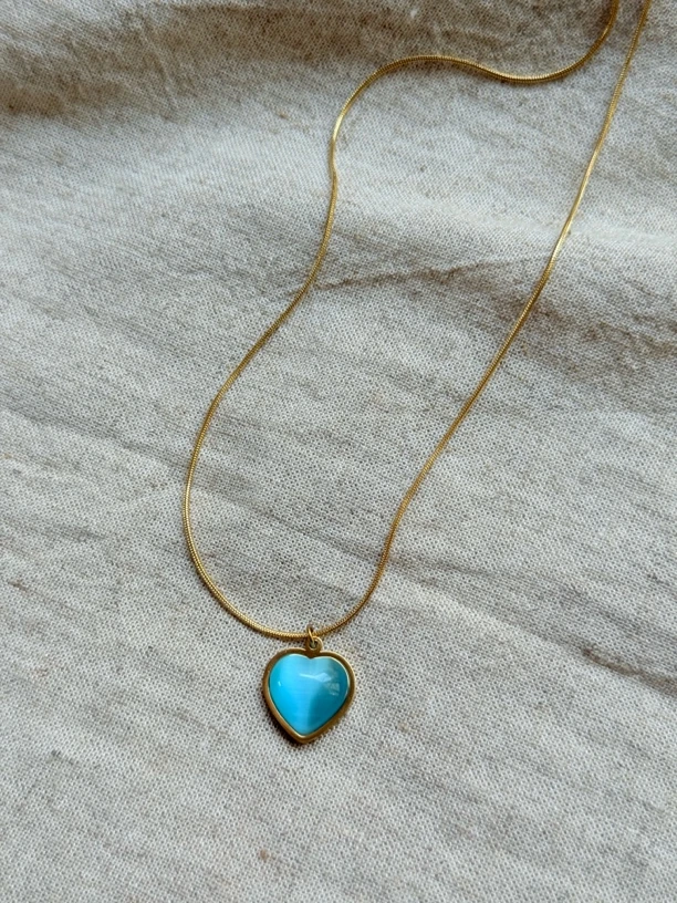 钛钢项链 『蓝猫眼爱心』法式复古优雅气质时尚