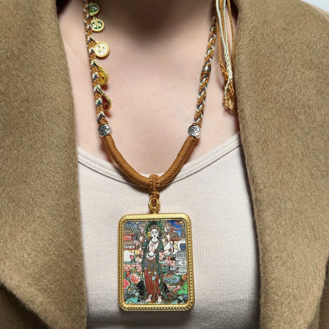 藏式正宗真品手绘魔力支天唐卡吊坠男女非遗文化钛钢材质不掉色