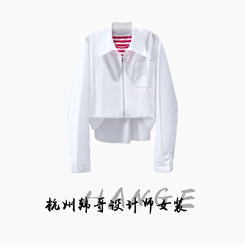 【韩哥女装】2025秋冬新品《清逸》月光白粉色条纹背心假两件衬衣9921