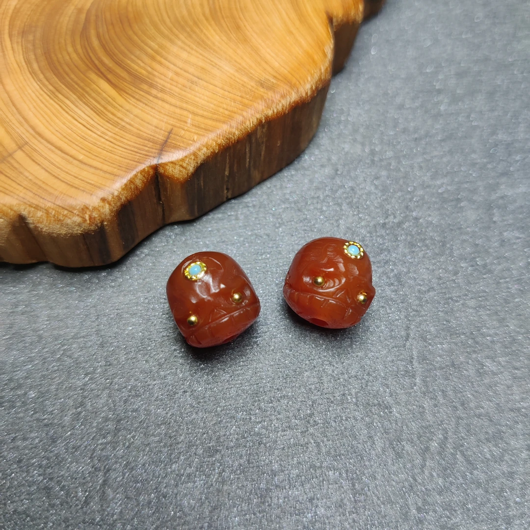 红肉阿呆单珠一对玛瑙珠同品包浆感性价比高百搭